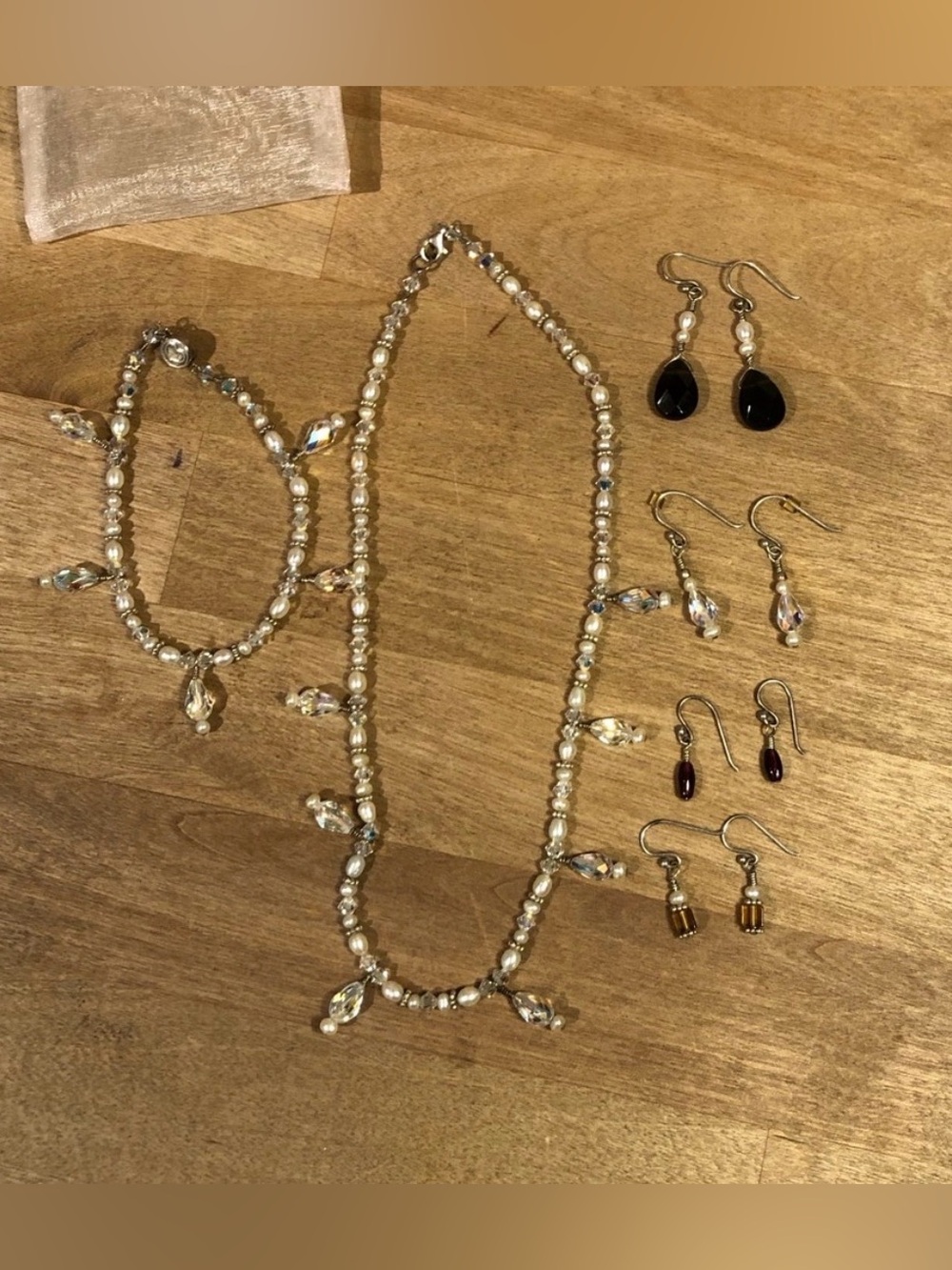 Pearl and Crystal Beaded Necklace, Bracelet and Earring Set